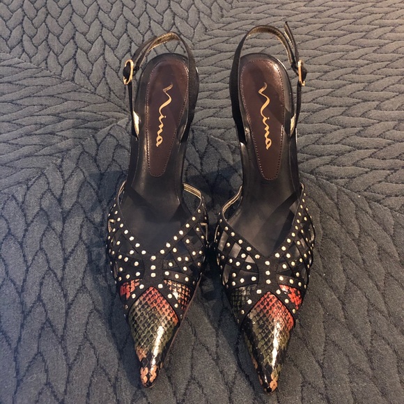 ✨Host Pick✨ Nina studded snake print sling backs - Picture 1 of 6